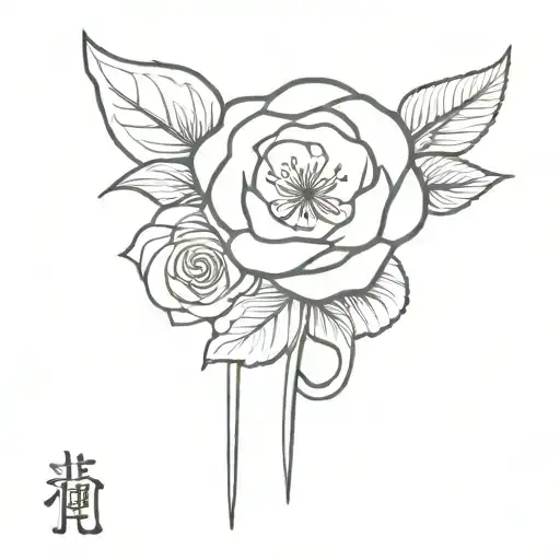 Japanese Kanji Character For 'Mother' Incorporated Into A Design With A Rose