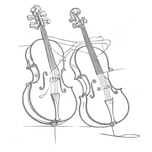 2D Line Art Tatto With Cello Saxophone And Piano