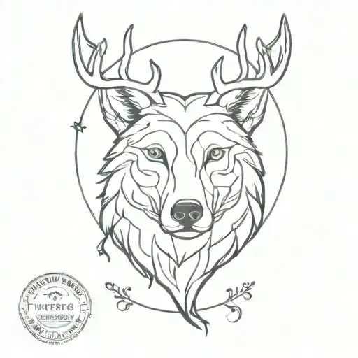 Mystical Wolf With Deer Antlers