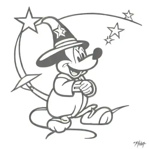 Wizard Mickey Sitting On Top Of A Shooting Star And Pointing