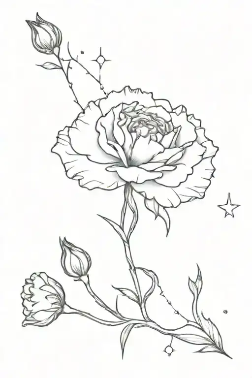 Carnation Flower With Capricorn Constellation Surrounded