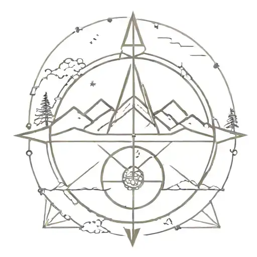 A Minimalist Tattoo Of An Adventurous Compass With Hiking And Cycling Symbols