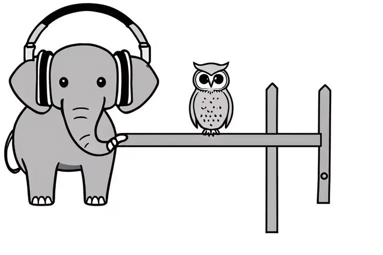 Elephant And Owl At Playground Both With Headphones