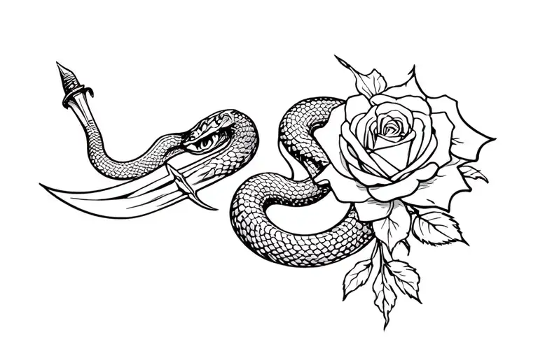 Snake And Dagger And Rose