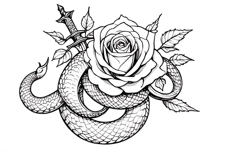 Snake And Dagger And Rose