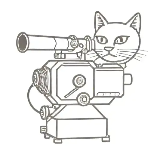 A Tattoo Design Of A Film Projector With Smoke Coming Out Of It Forming The Shape Of A Cat