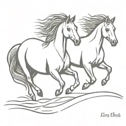 Three Horses Running On A Beach Ocean Waves