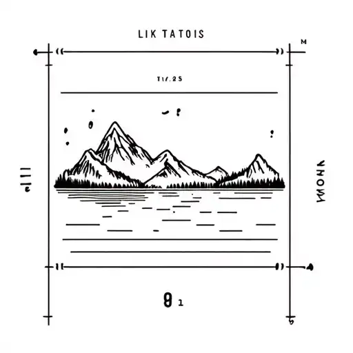 Lake With Mountain And Coordinates In A Line