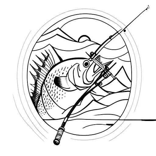 Mountain And Fishing Rod And Reel