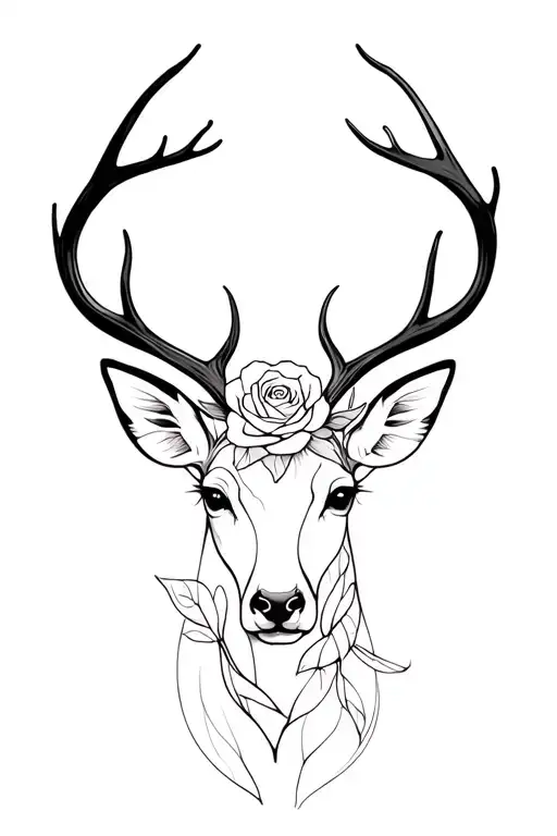 Deer And Rose Intertwined Black And White