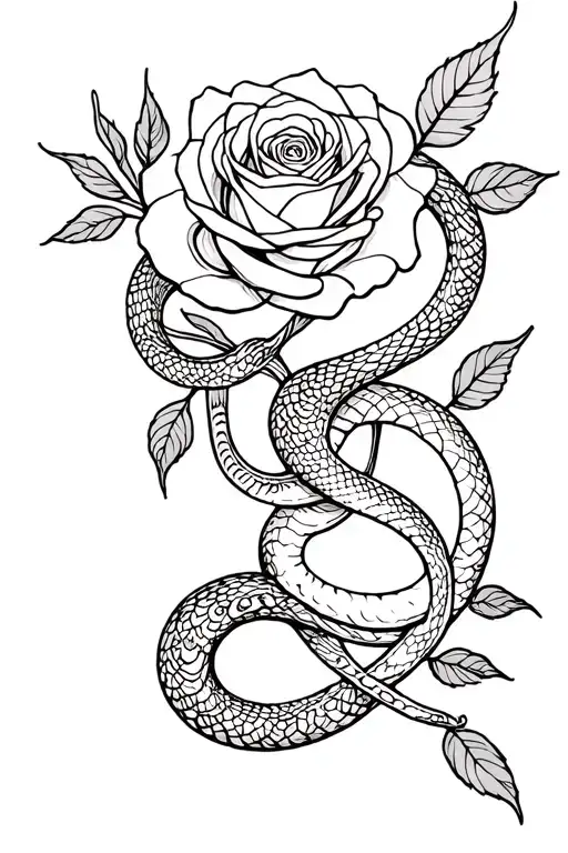 Couple Snake And Rose Intertwined