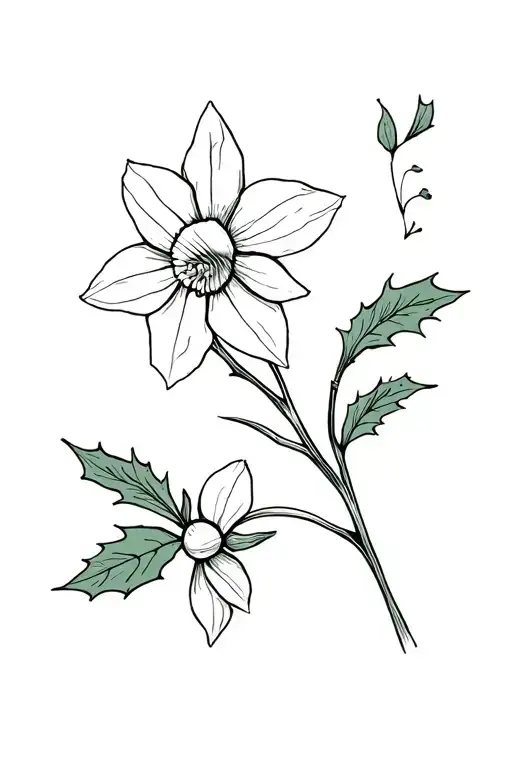 Holly And Daffodil Fine Line With Stems