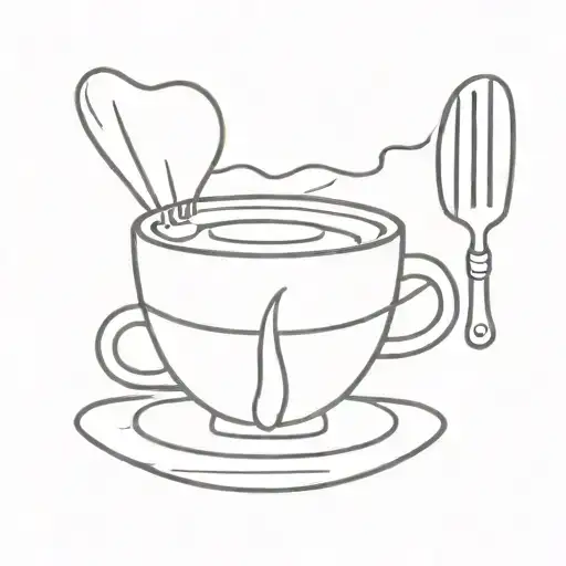 A Minimalist Tattoo Design Of A Chef's Hat With A Coffee Cup And Cooking Utensils Intertwined