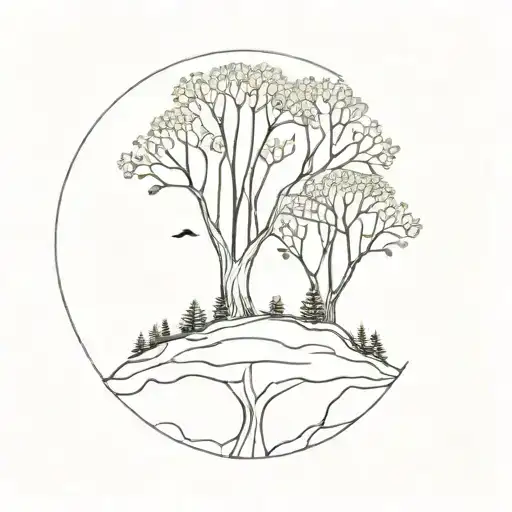 A Minimalist Tattoo Of A Serene Forest Scene With A Hidden Brain Silhouette Intertwined In The Trees
