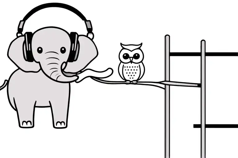 Elephant And Owl At Playground Both With Headphones