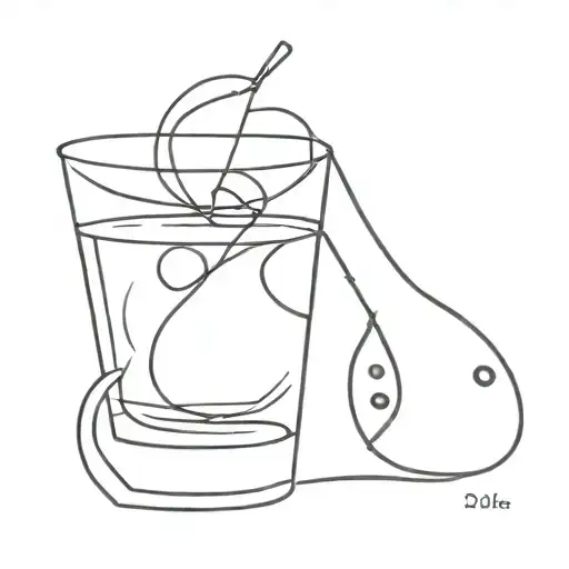 A Minimalist Tattoo Of A Cocktail Glass With Guitar Strings As The Drink
