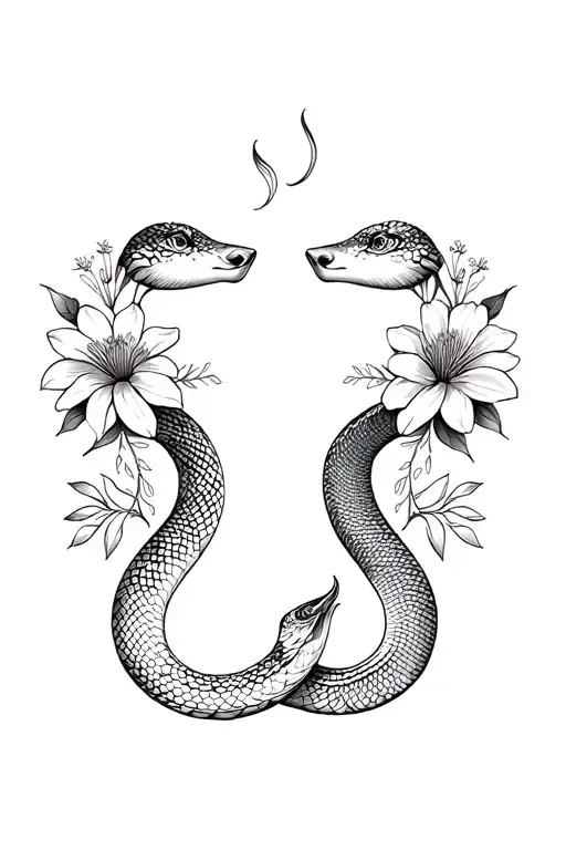 Snake And Flowers Couple Face To Face