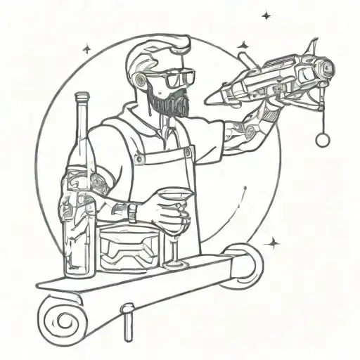 A Sci-fi Inspired Tattoo Featuring A Futuristic Bartender Mixing Drinks In Outer Space