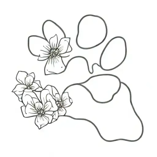 Fine Line Pawprint Outline Made Of Flowers