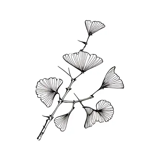 Fine Line Minimalist Ginkgo Leaves And Bamboo
