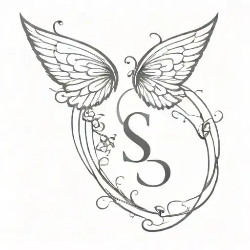Cursive S Letter Fading To Angel Wings With Butterflies