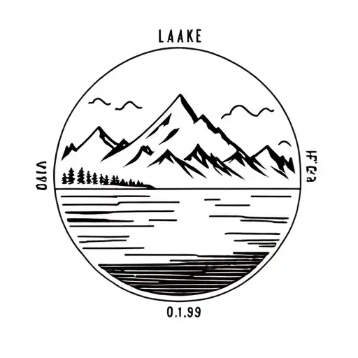 Lake With Mountain And Coordinates In A Line
