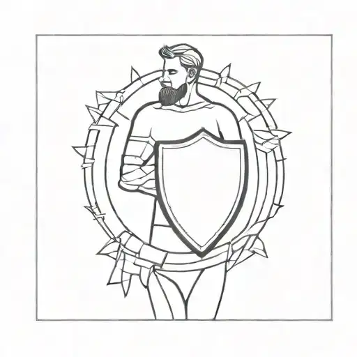 A Minimalist Design Of A Father Holding A Shield Symbolizing Protection