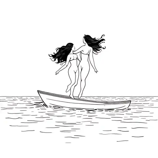 Two Women Jumping Into The Ocean From A Boat