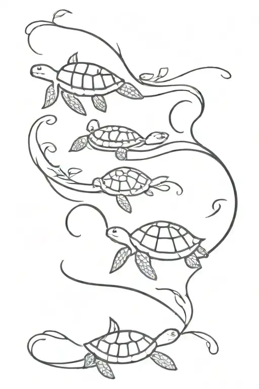 Spine Tattoo With Sea Turtles And Ocean Waves Flowing