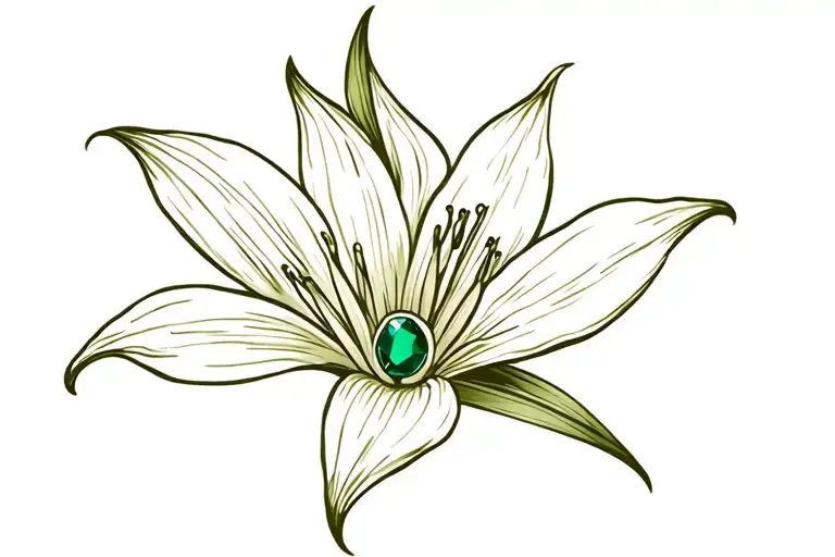 Lily Flower With Emerald Stone And Taurus Zodiac Sign