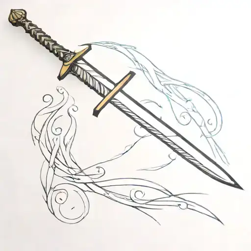 A Minimalist Tattoo Of A Magical Sword From A Popular Fantasy Game