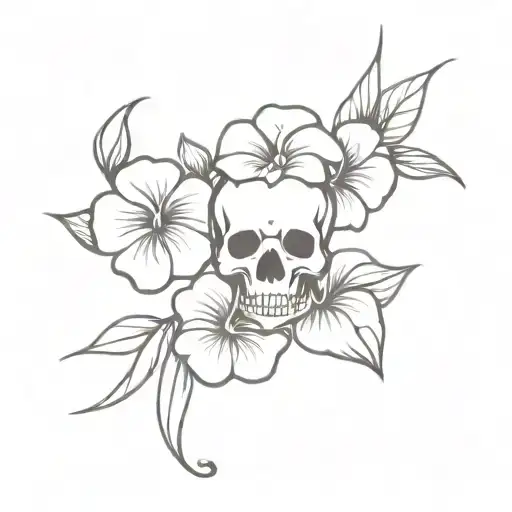 Skull And Roses Mayflowers Hibiscus