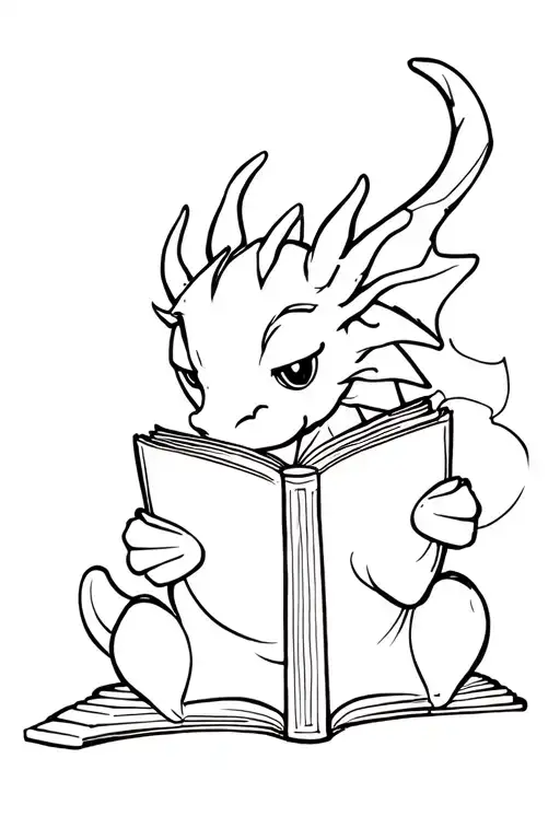 Cute Dragon Reading A Book