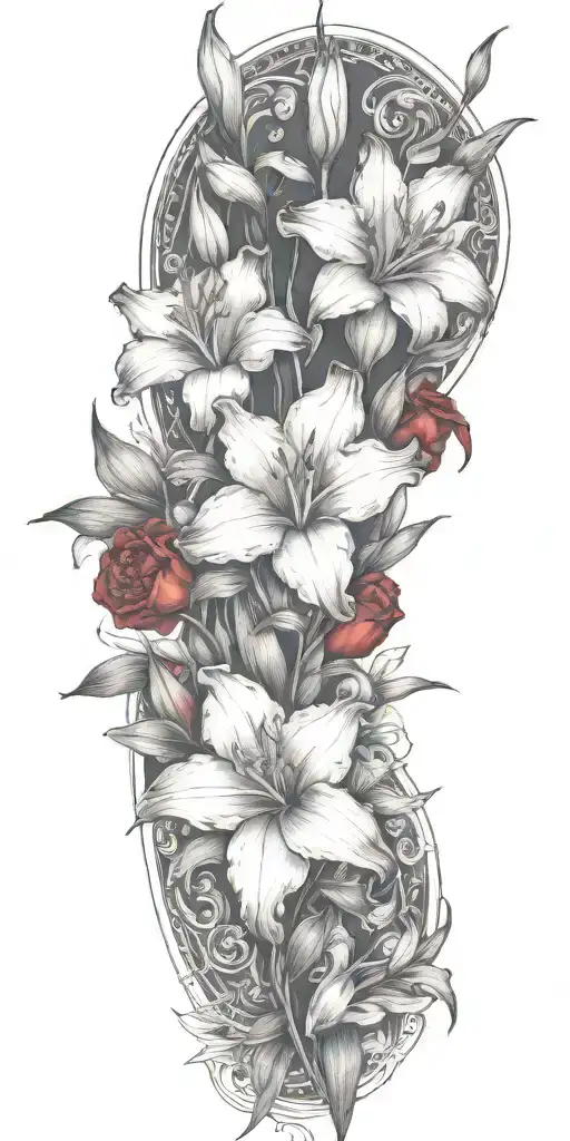 Gladiolous Flowers Grouped With Red Roses Tattoo Sleeve