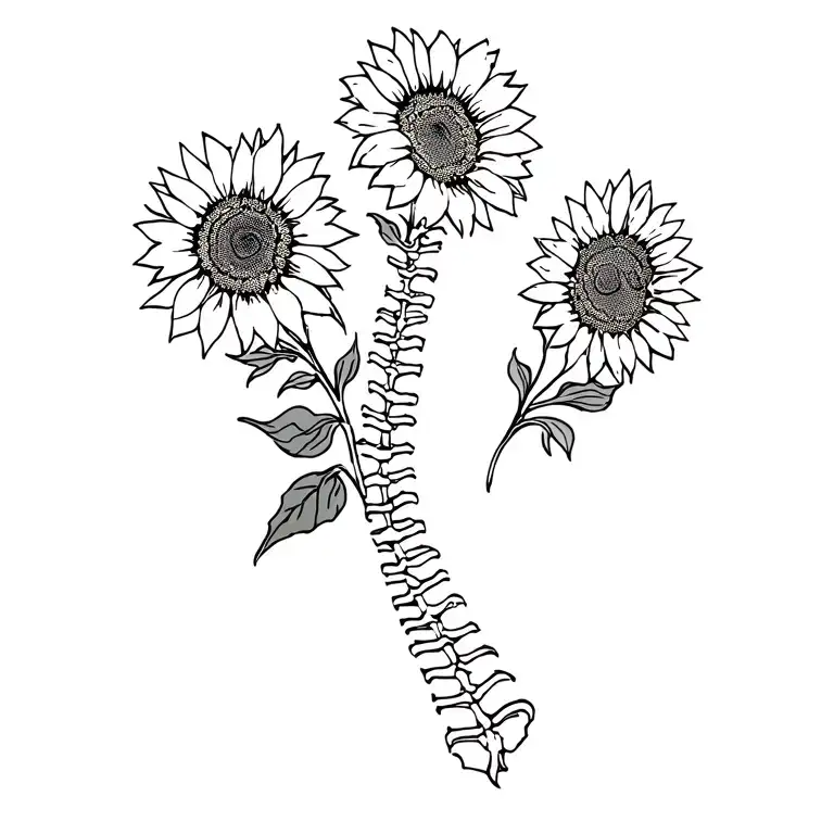 Spine Outline With Sunflowers