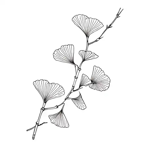 Fine Line Minimalist Ginkgo Leaves And Bamboo