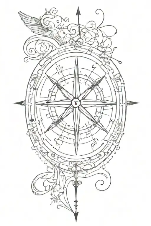 A Compass Intertwined With Music Notes And Dance Silhouettes