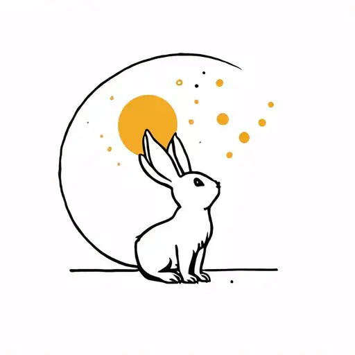 A Minimalist Tattoo Of A Bunny Looking Up At The Moon And Sun