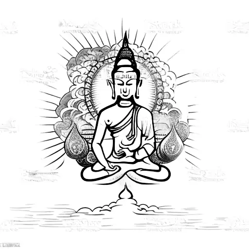 A Serene Meditating Buddha Surrounded By Elements Of Nature From Different Travel Destinations