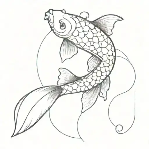 Japanese Koi Fish Swimming In A Modern Abstract Style