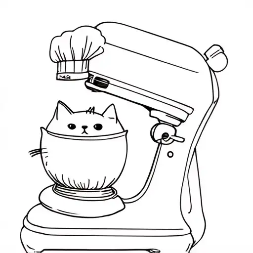 Stand Mixer With Cat Sitting On Top Of It And Chef Hat On The Cat