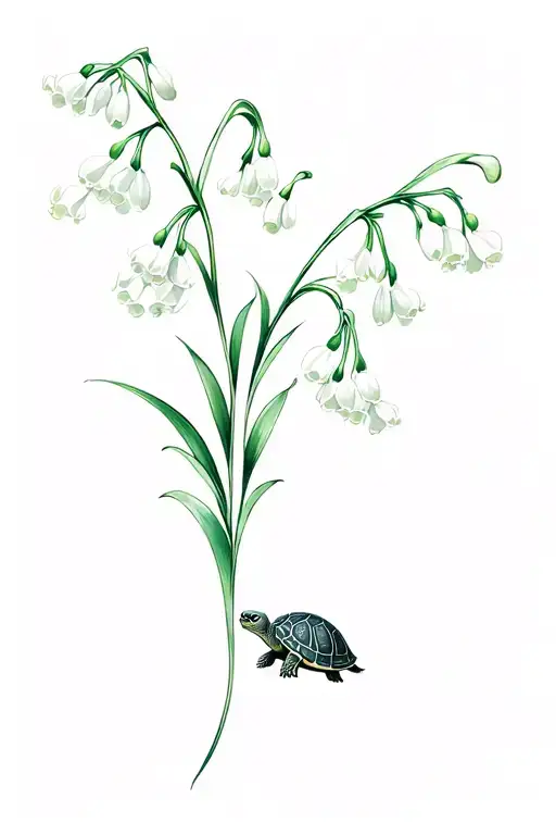 Lily Of The Valley And Turtle Swimming