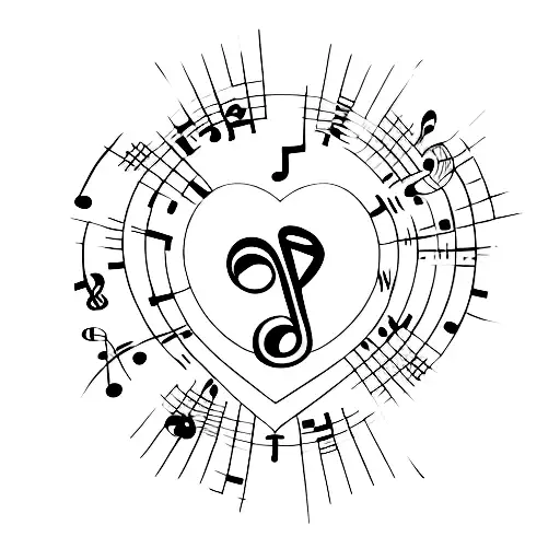 A Simple Outline Of A Dog With A Music Note As Its Heart