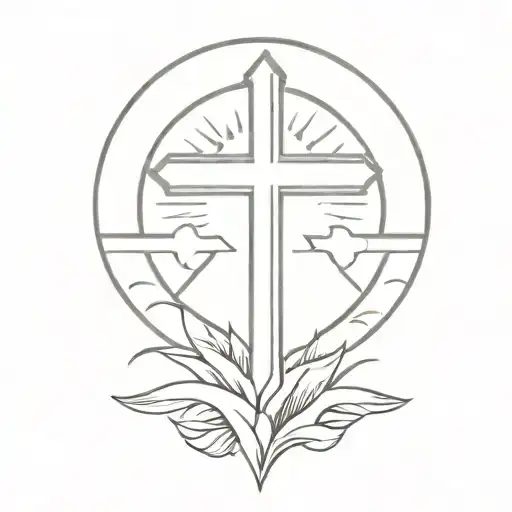 Cross With A Banner With Sun Behinde It