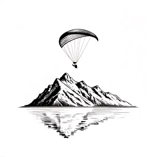 Swiss Mountain Over A Lake With A Paraglider Soaring