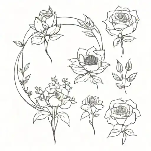 March May July December Flower Bouquet Fine Line