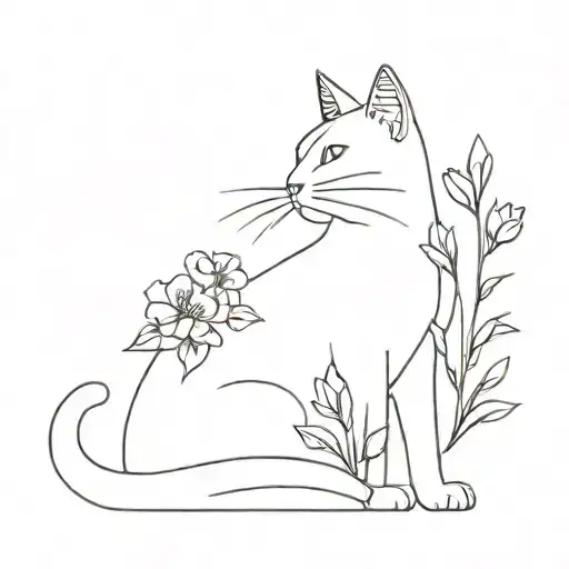 Minimalist Cat And Flowers