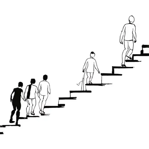 Father And 3 Sons Walking Up Stairs