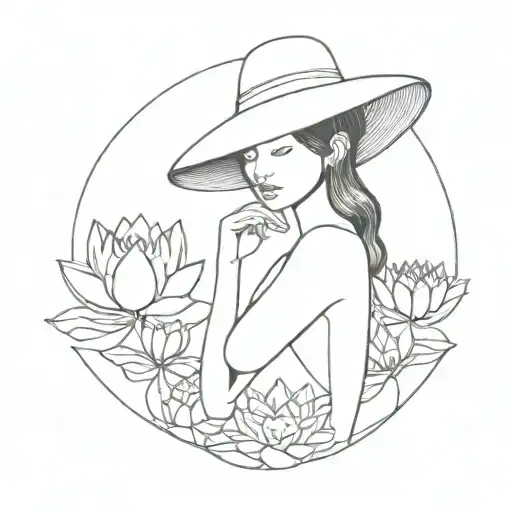Girl Wearing Conical Hat And Lotus Flower