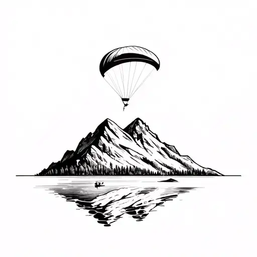 Swiss Mountain Over A Lake With A Paraglider Soaring
